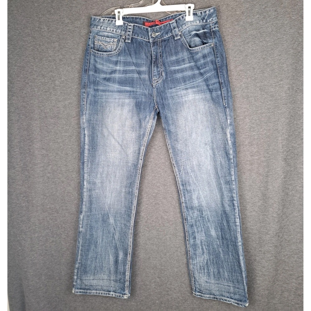 Rock & Roll Cowboy Men's Double Barrel Straight Relaxed Jeans Whiskered 38x33*